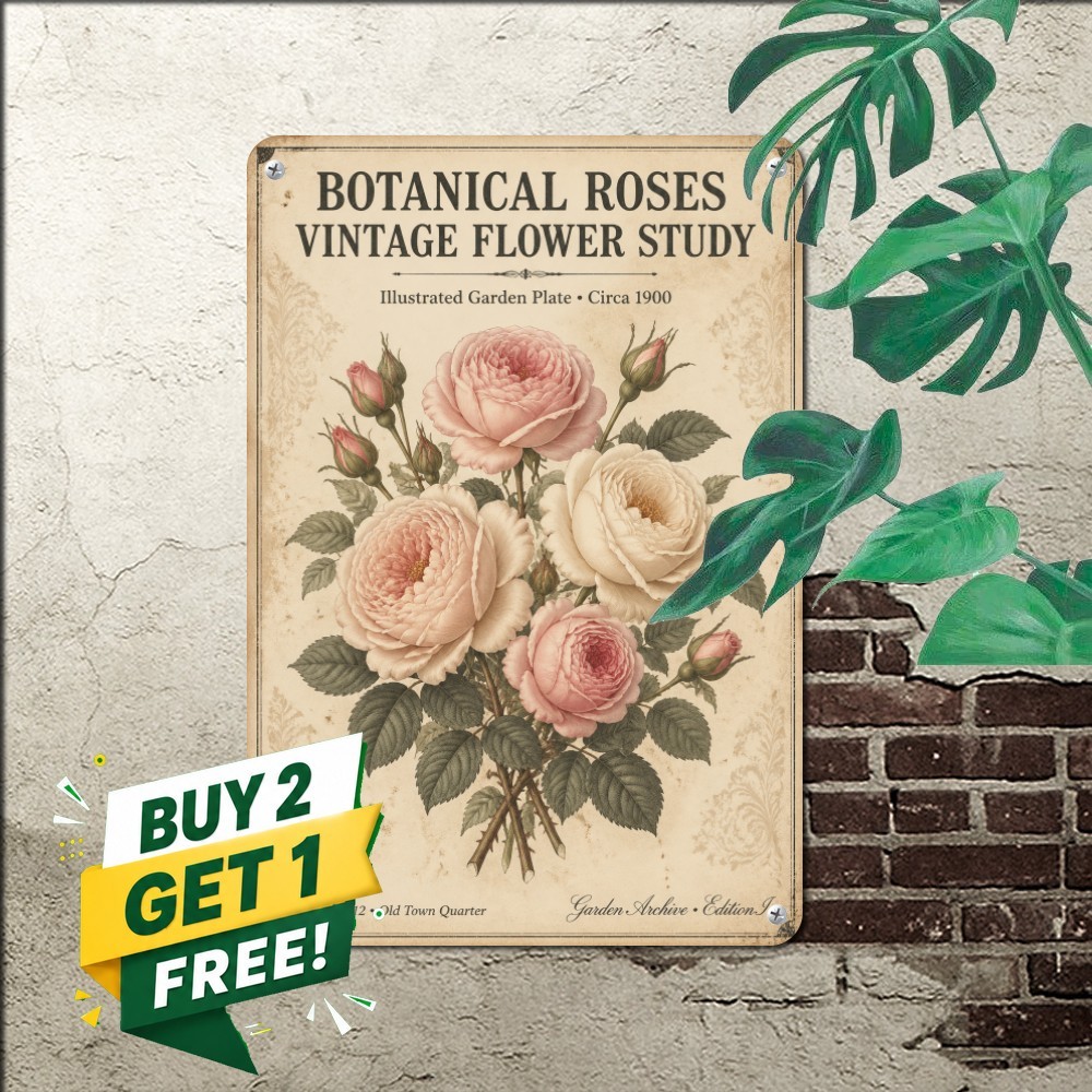 vintage botanical rose bouquet poster centered realistic illustration