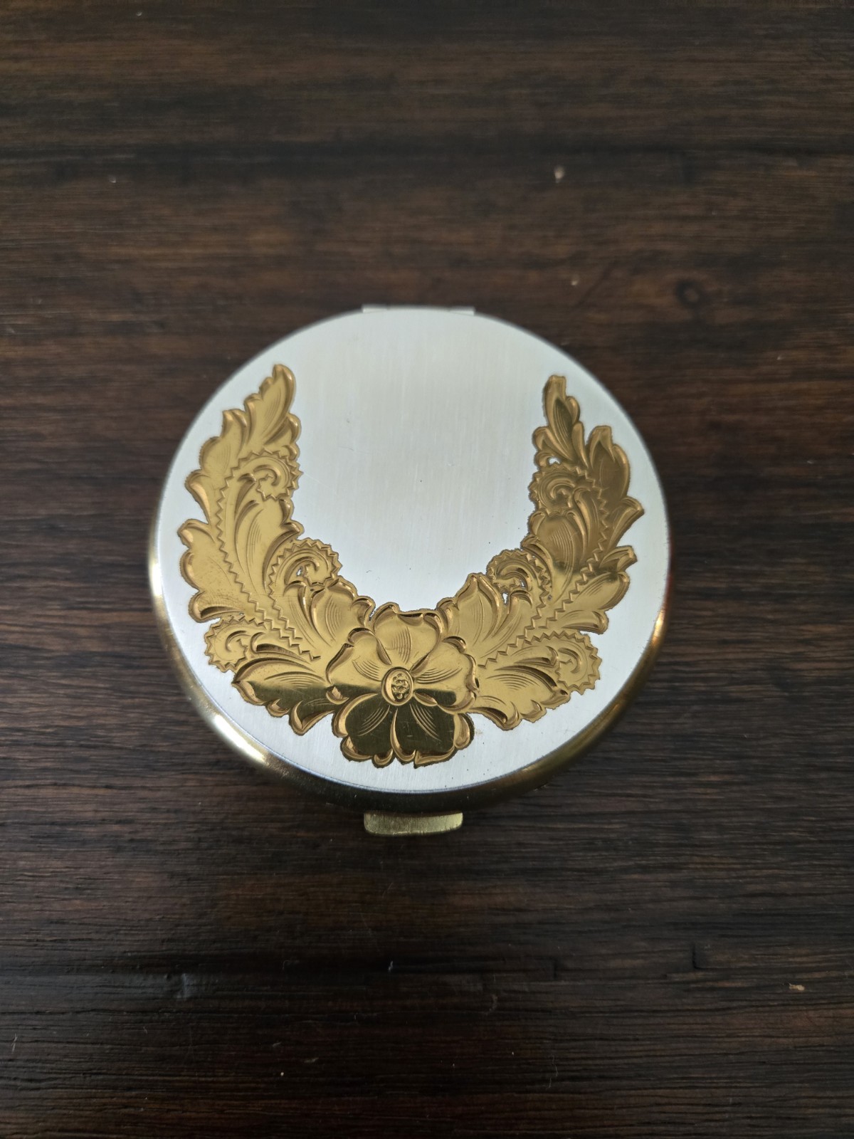 VTG Zell Fifth Avenue Gold Silver Floral Metal Mirrored Compact
