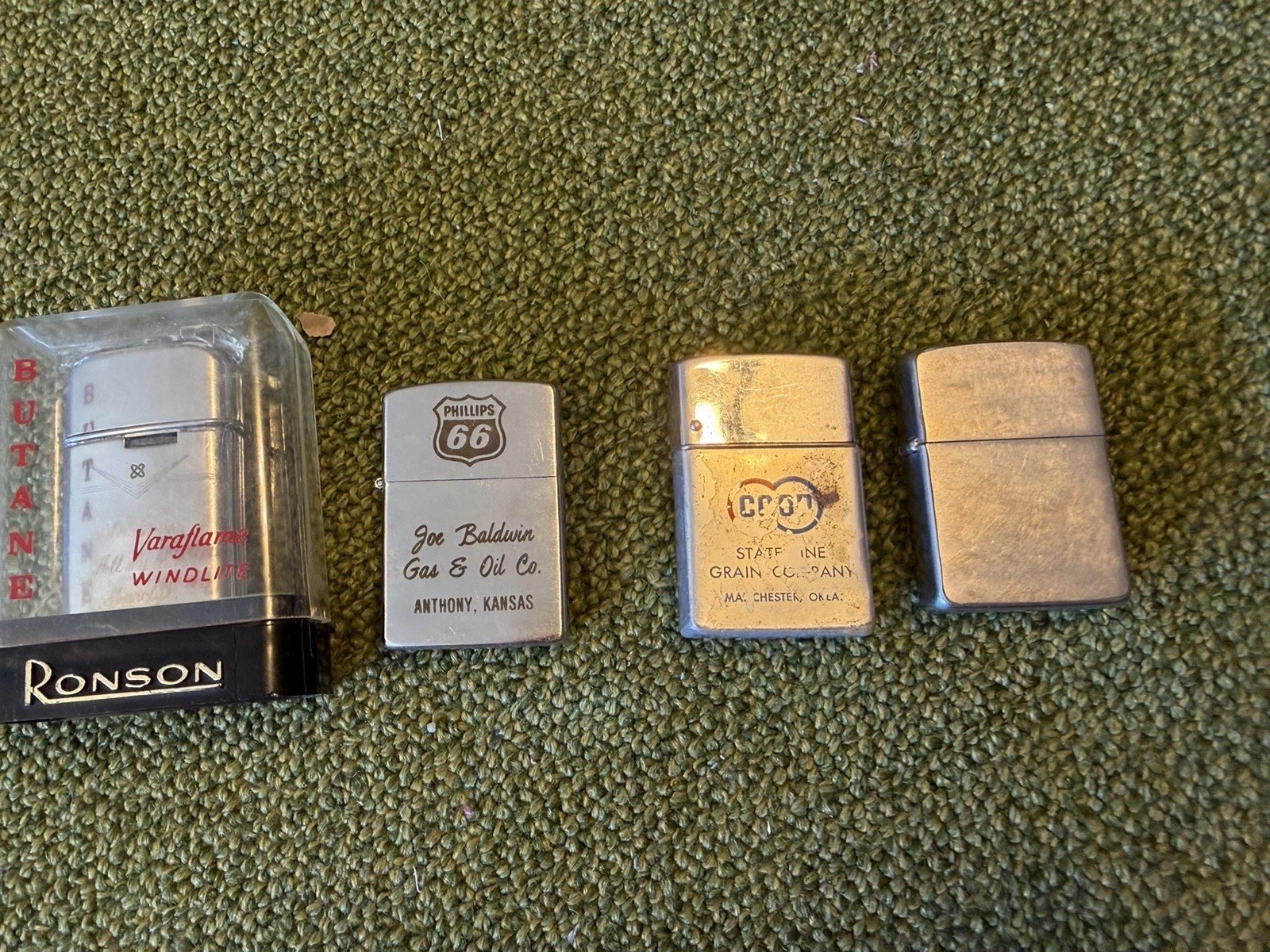 Veg Lighter Lot of 4 - 1958 Dot Zippo, Phillips 66, Varaflame w/ Case, Galkor