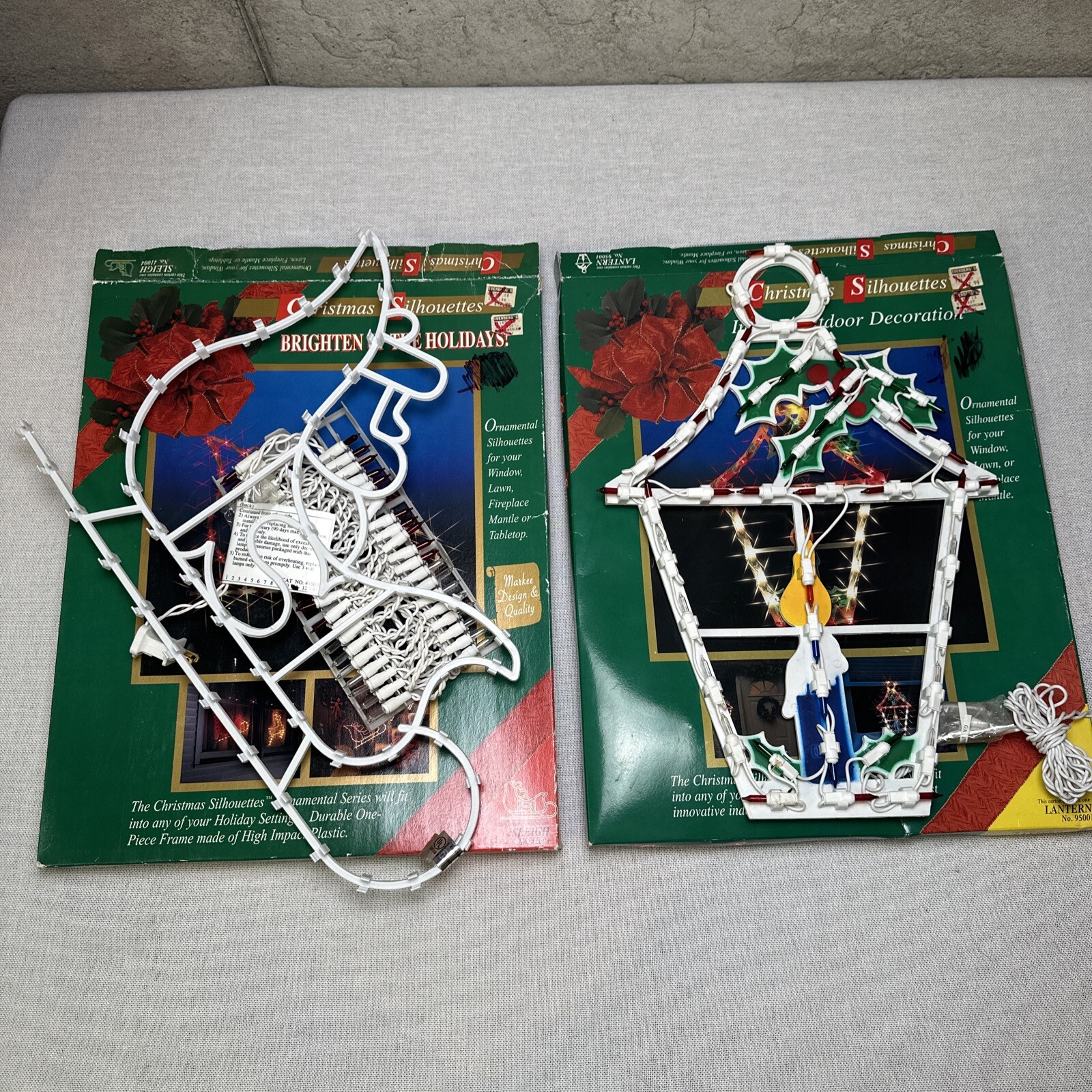 VTG 1995 Christmas Silhouette Light Up Lantern & Santa’s Sleigh Window/Outdoor