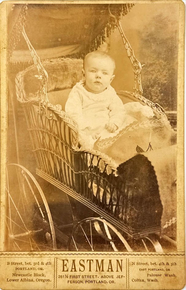 Eastman Portland OR Baby in Wicker Pram Cabinet Card Carriage Victorian Children