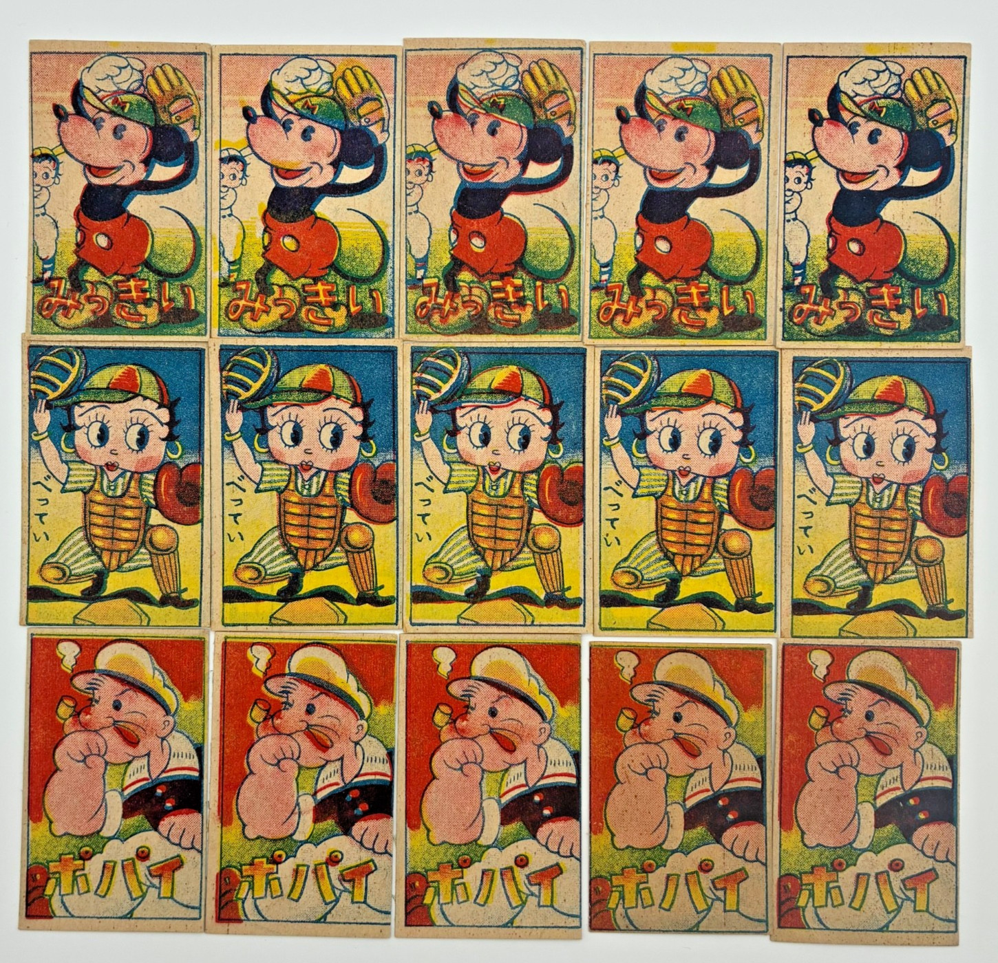Vintage Japanese Menko Cards lot 15 - 1948 Mickey Mouse Betty Boop Popeye