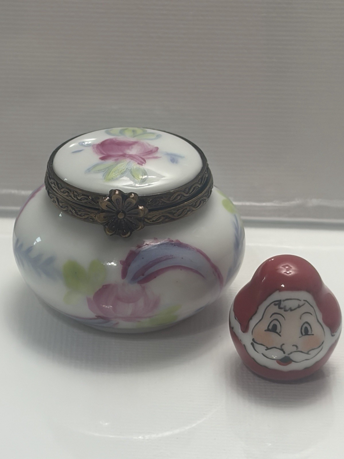 Genuine  Limoges  Floral Box With Santa