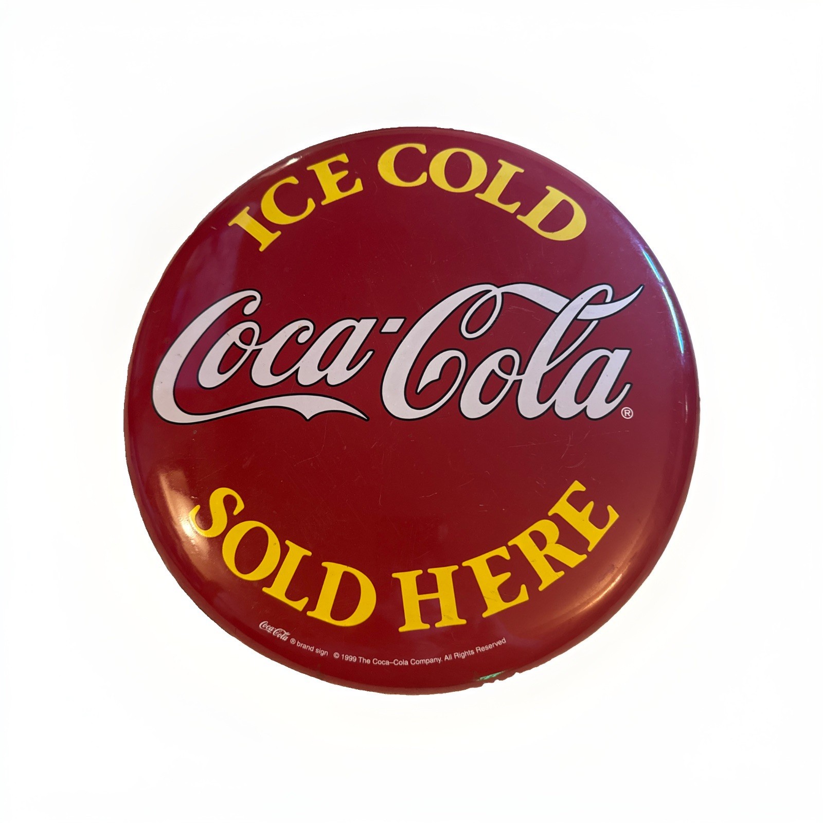 1999 Coca-Cola Ice Cold Sold Here Round Metal Sign Vintage Coke Advertising