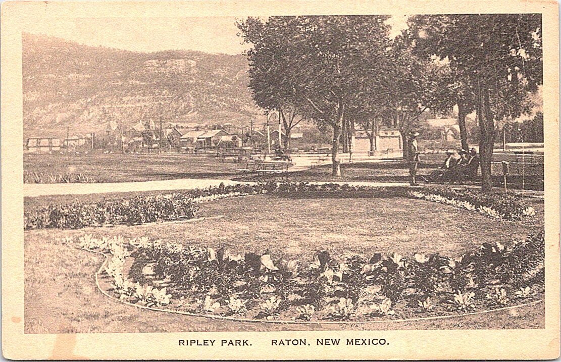 Lithograph Raton NM Scene in Ripley Park early 1900s
