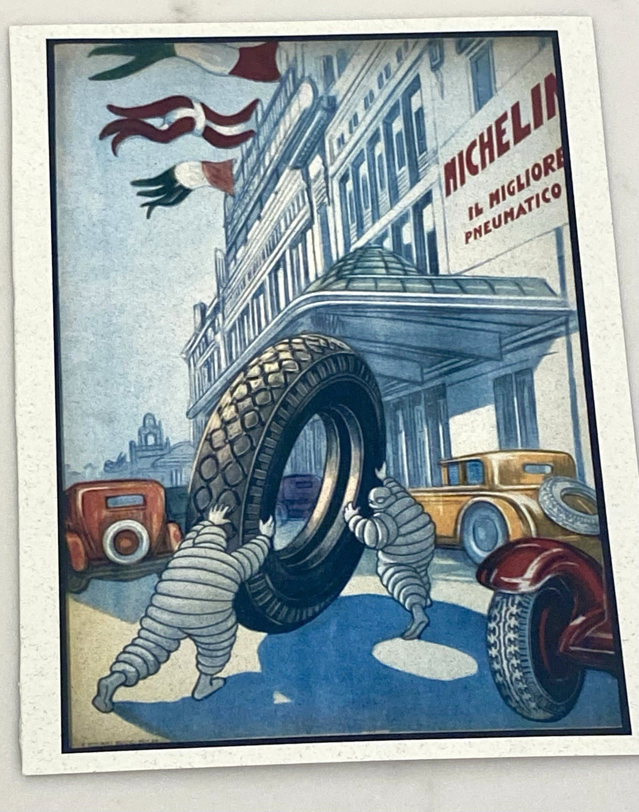 VTG MICHELIN MINI POSTER CARD THE MICHELIN AGENCY IN ITALY 1930 THE BEST TIRE