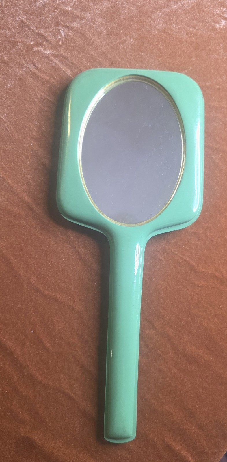 Vintage Olive Green Hand Mirror