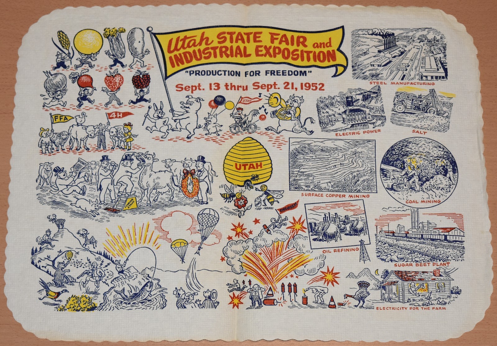 1952 UTAH STATE FAIR AND INDUSTRIAL EXPOSITION SOUVENIR PAPER PLACE MAT