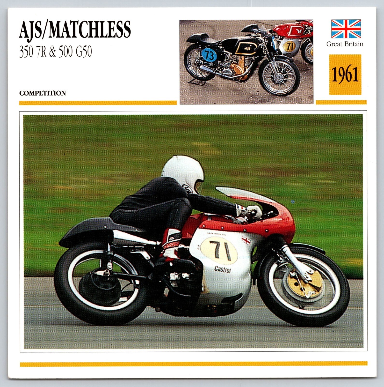AJS/MATCHLESS 350 7R & 500 G50 1961 G Britain Edito Service Atlas Motorcycle Crd