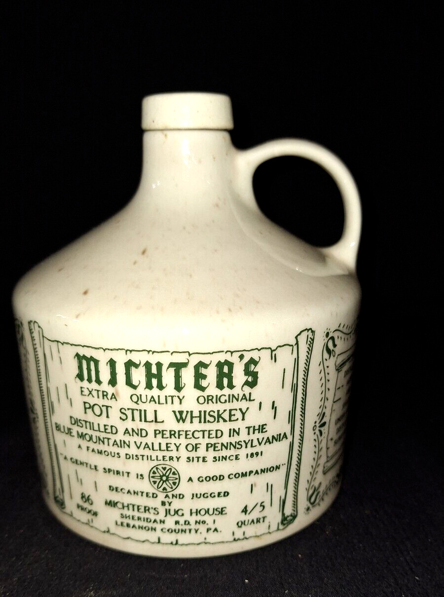 VTG 1960's MICHTER'S WHISKEY STONEWARE JUG 4/5 QUART BOTTLE & CORK STILL EMPTY