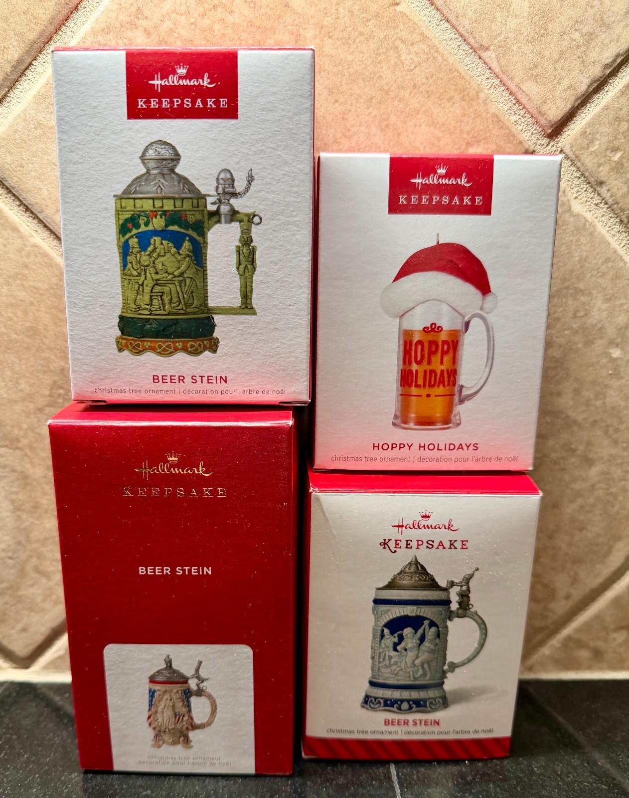 Hallmark Keepsake Beer Stein/Mug Ornaments Lot of 4 - 2014, 2021 2022 2023 NIB