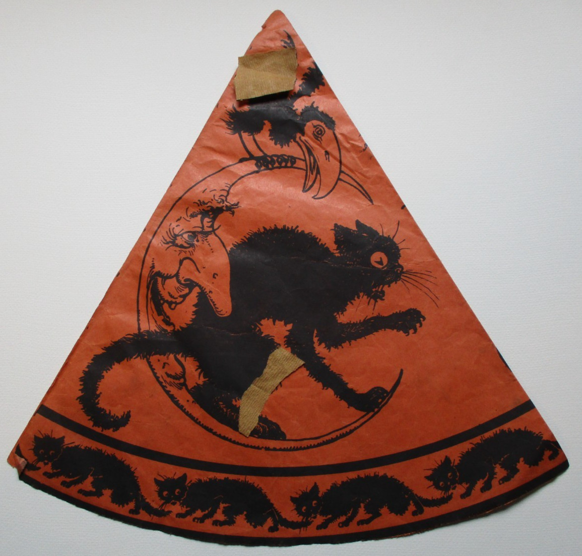Antique Vintage Halloween Paper Party Hat Germany 2 SIDED Ugly Witch & Cat