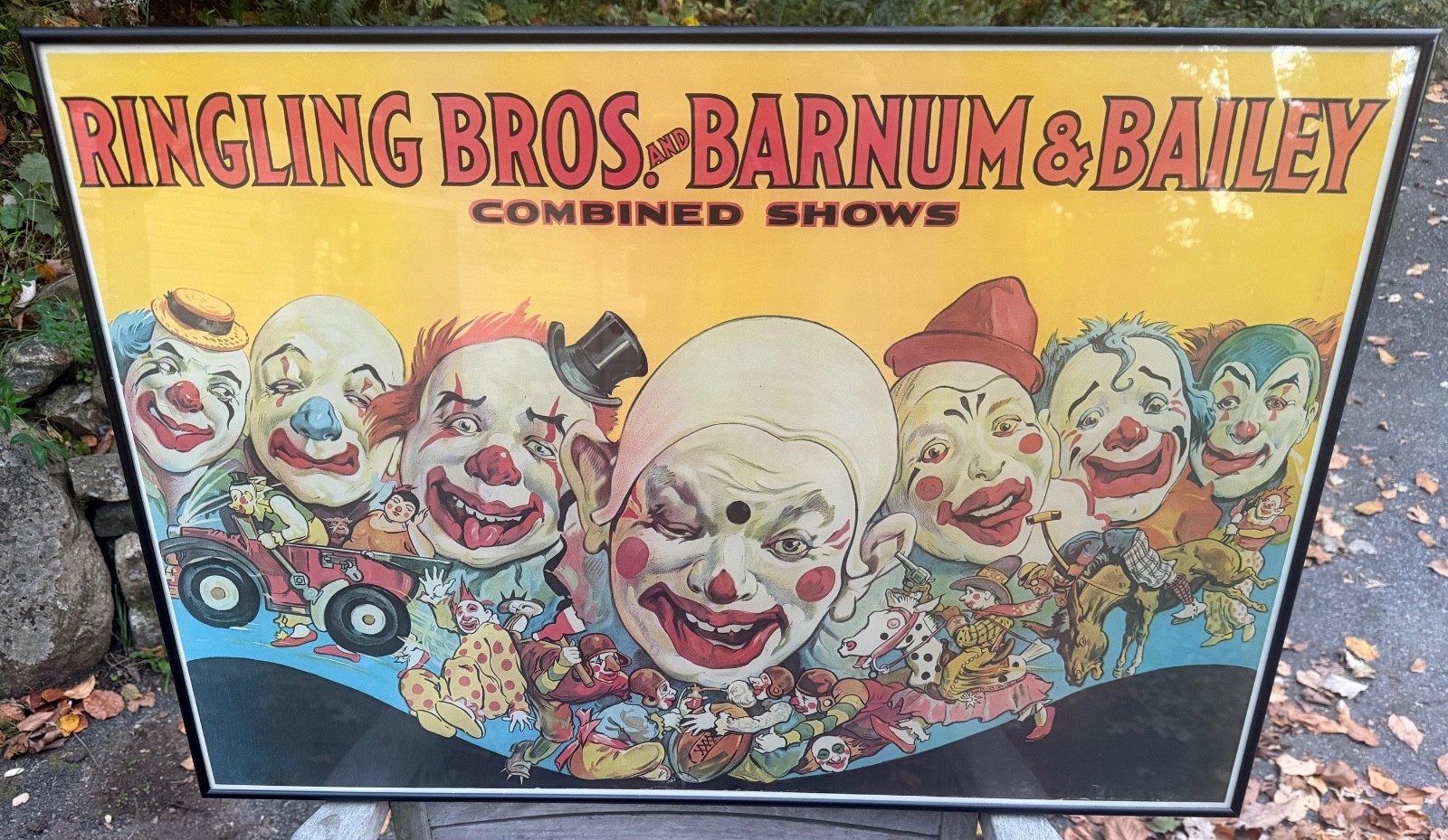 Vintage 1980s Ringling Bros Barnum Bailey Circus Clowns Poster Framed