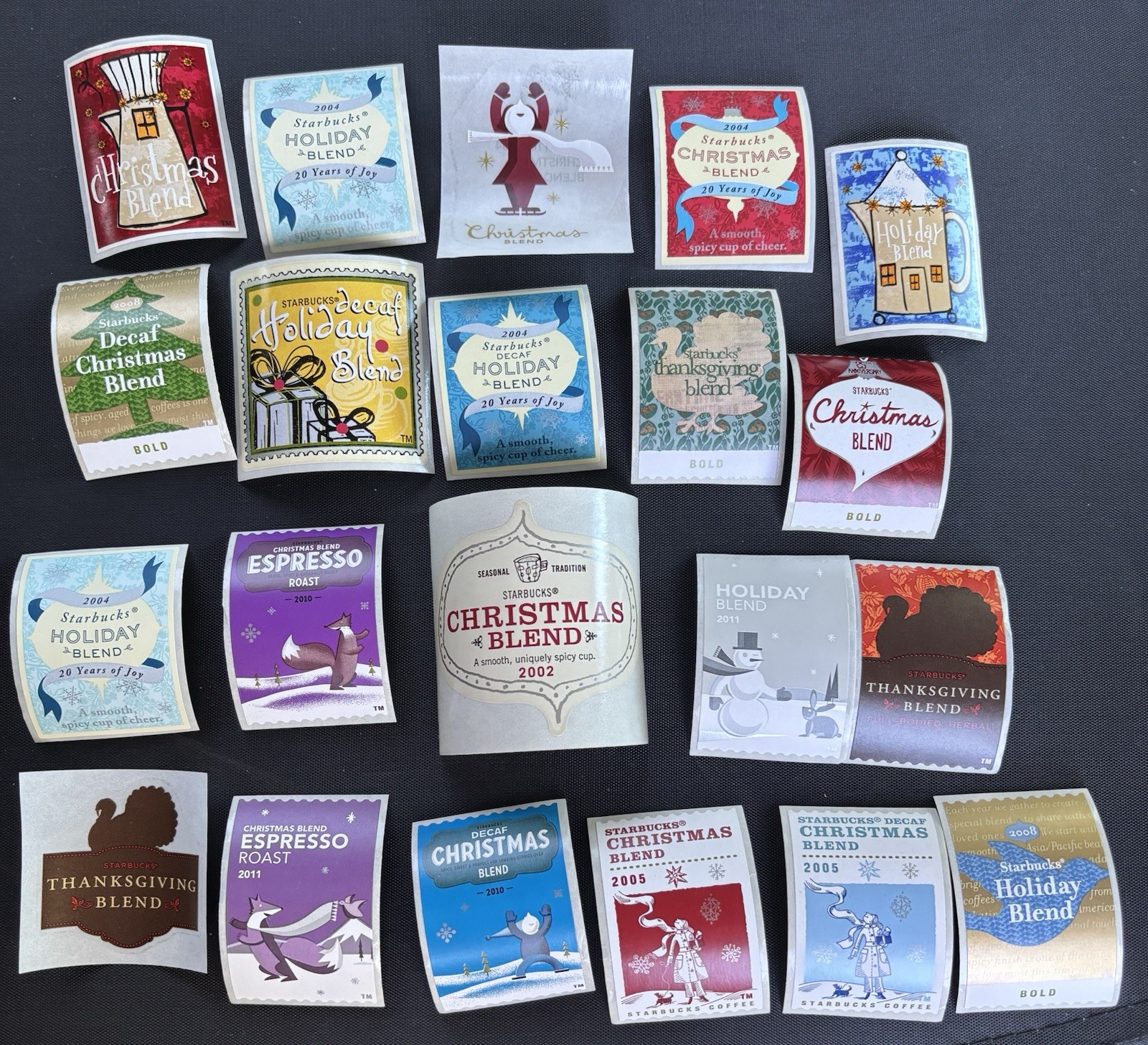 Starbucks Thanksgiving & Christmas Stickers Vintage Original Coffee 21 Labels