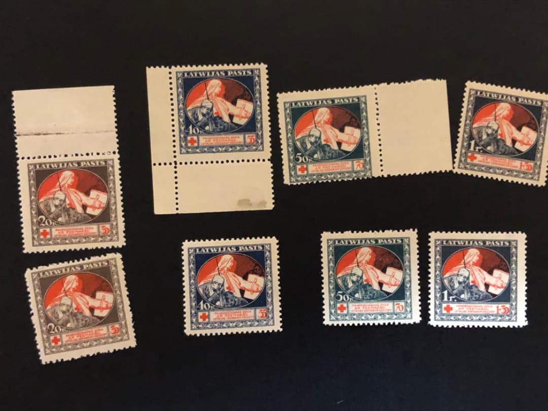 Latvia 1920 Rare Stamp Set with 8 Types, Old Printed Currency, Collectible