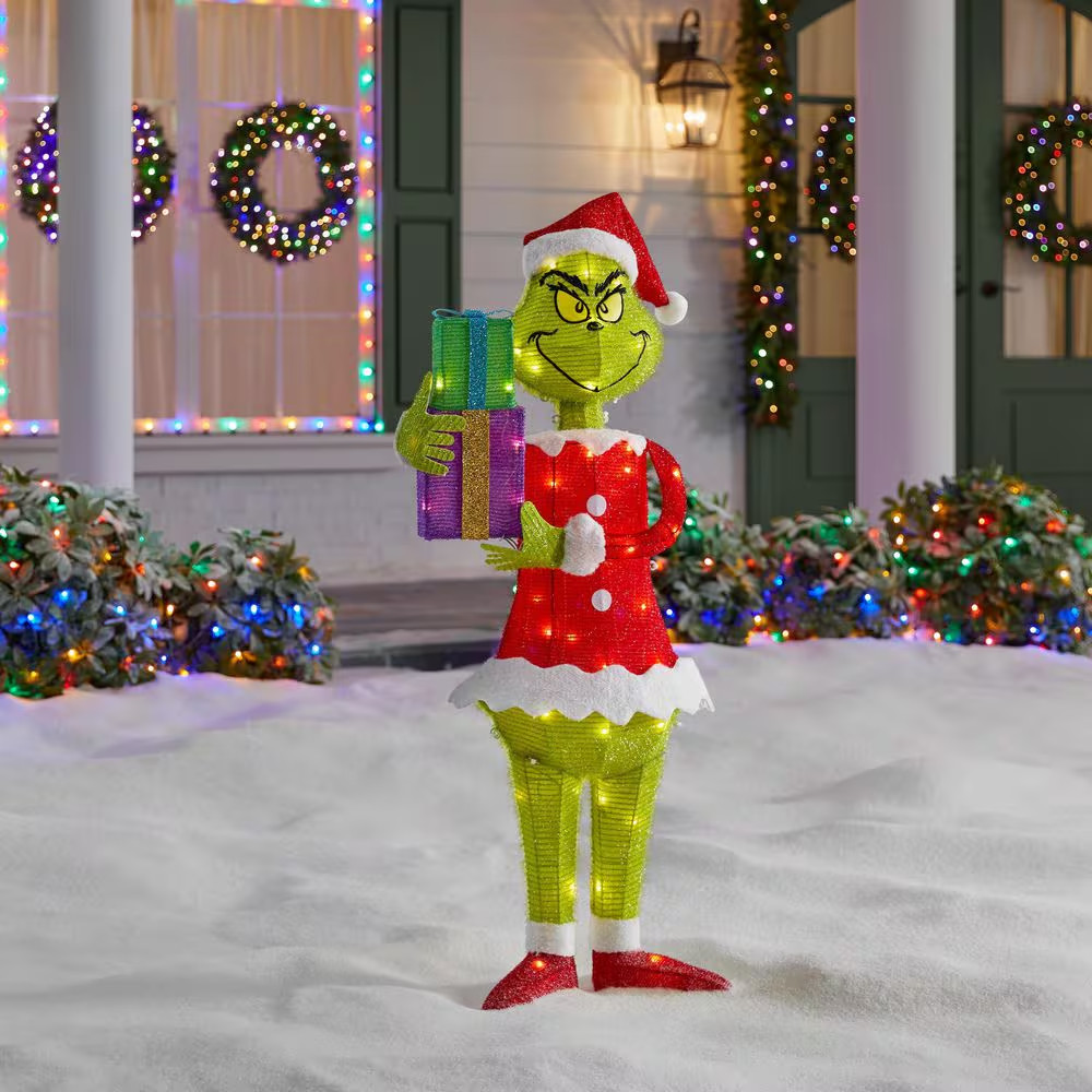 Dr. Seuss's The Grinch Lighted Tinsel Yard Sculpture Holiday Yard Decoration