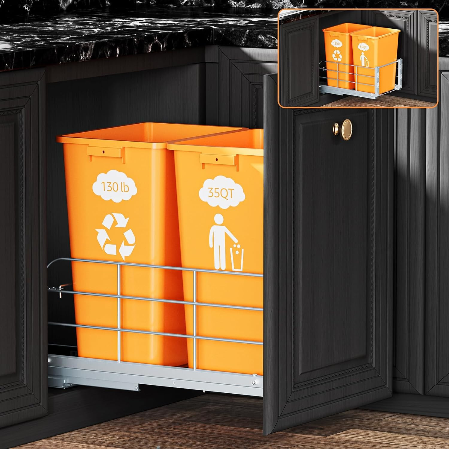 Double Pull Out Trash Can under Cabinet, 130LB Heavy Duty Soft Close