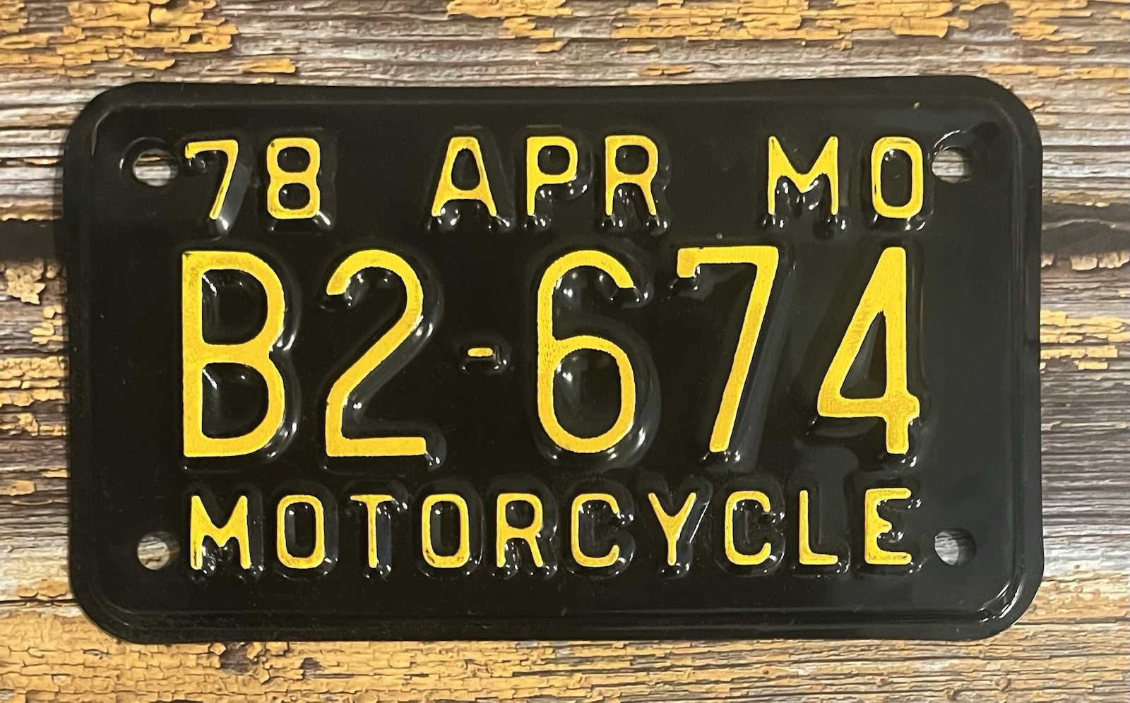1978 Missouri Motorcycle License Plate B2-674