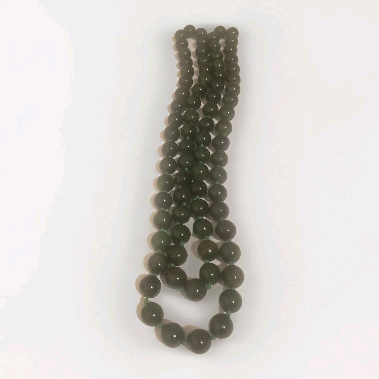 Authentic Chinese Spinach Jade Vintage Beaded Endless Necklace