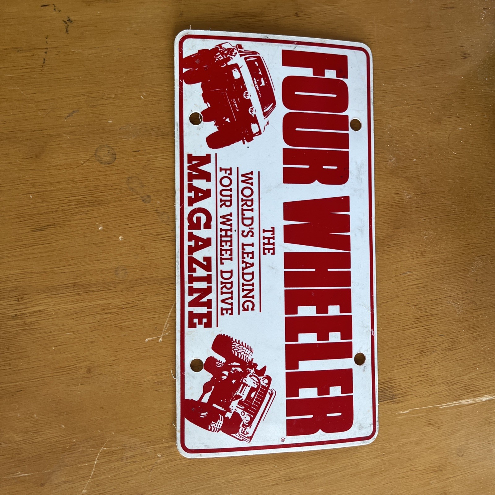 Vintage Four Wheeler Magazine License Plate Leading Four Wheel Drive Jeep RARE