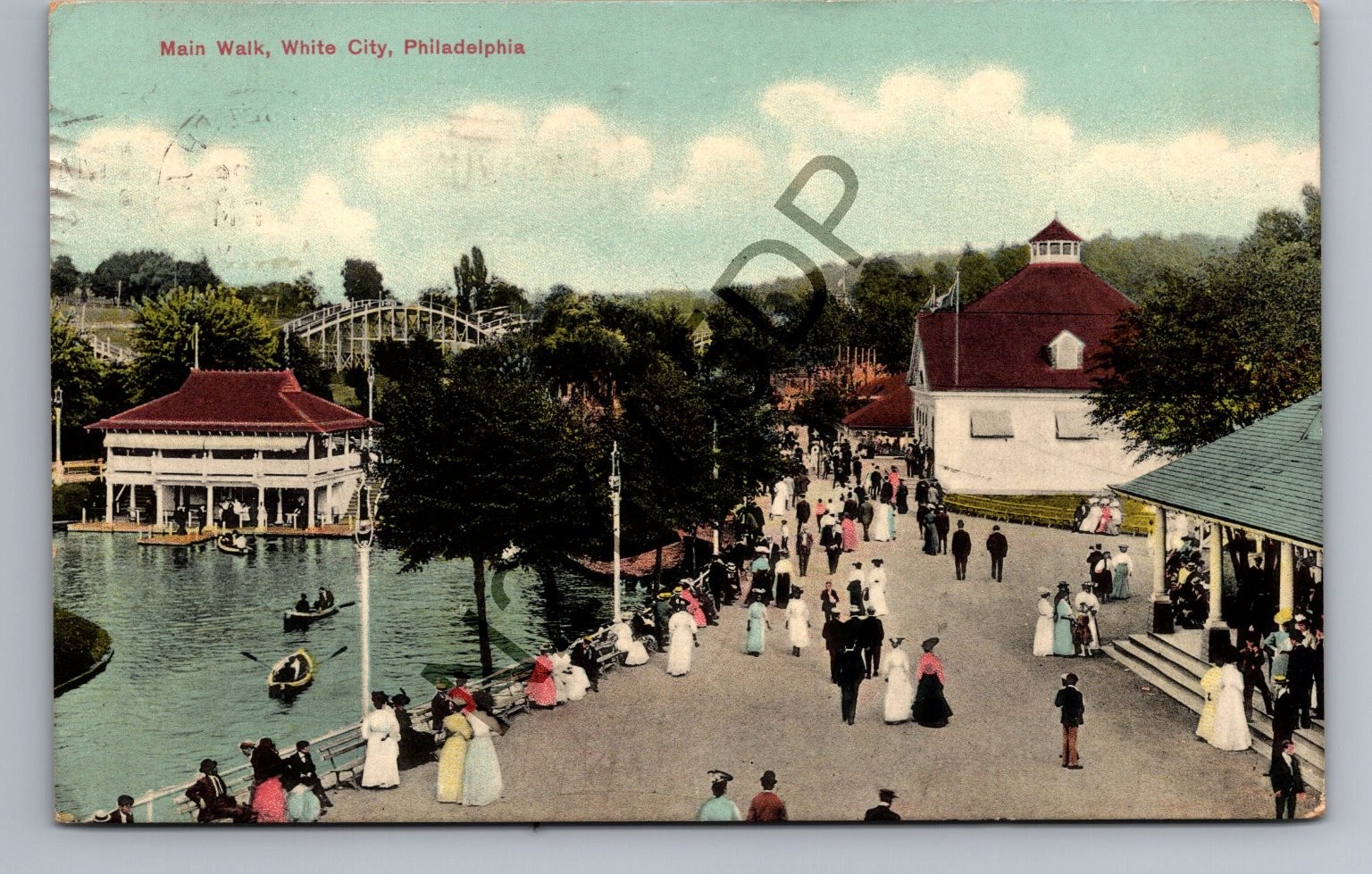 Main Walk White City Philadelphia PA Amusement Park Roller Coaster 1903 Postcard