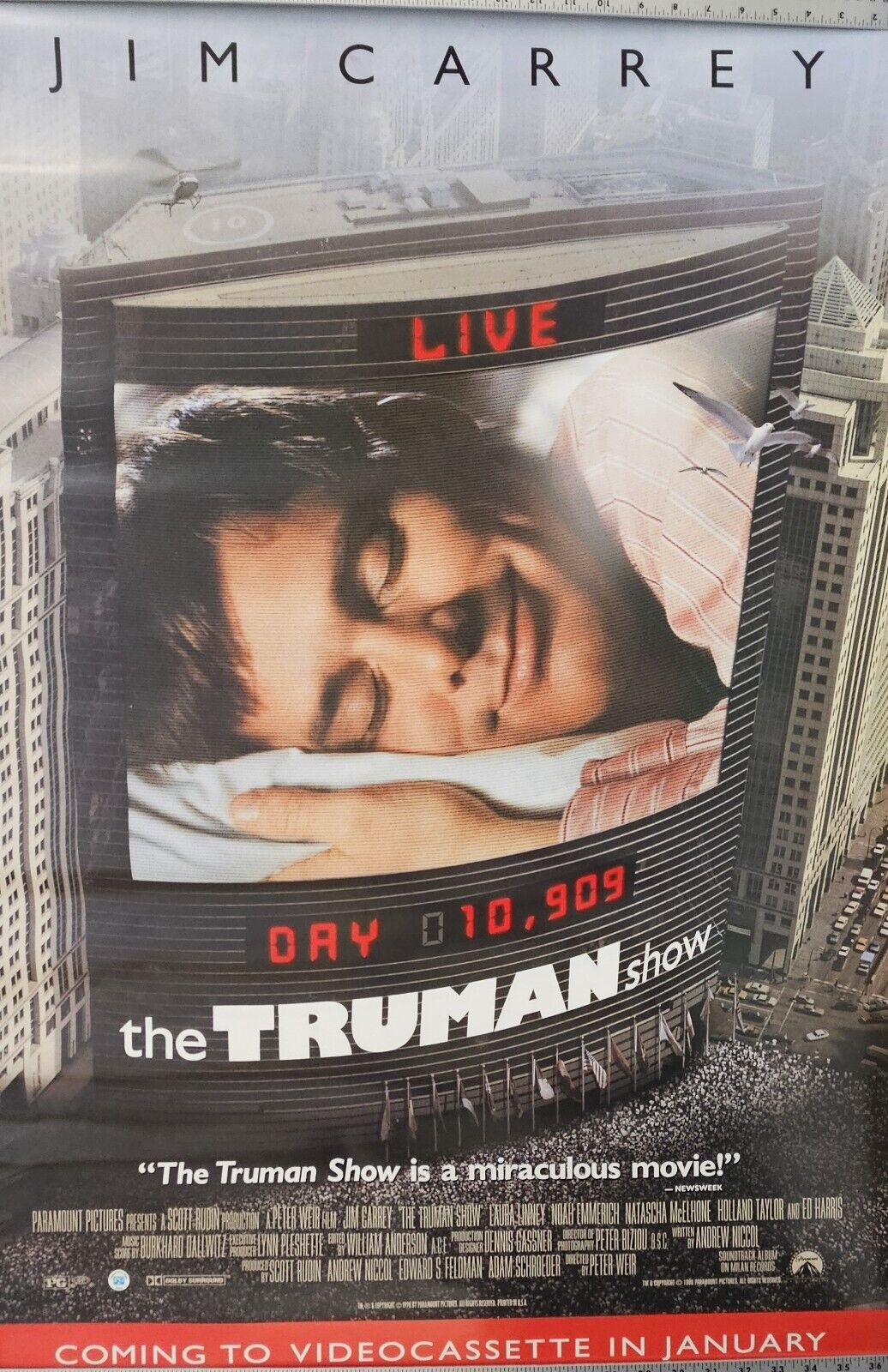 Jim Carrey Stars in THE TRUMAN SHOW 27 x 41.75  DVD promotional Movie poster