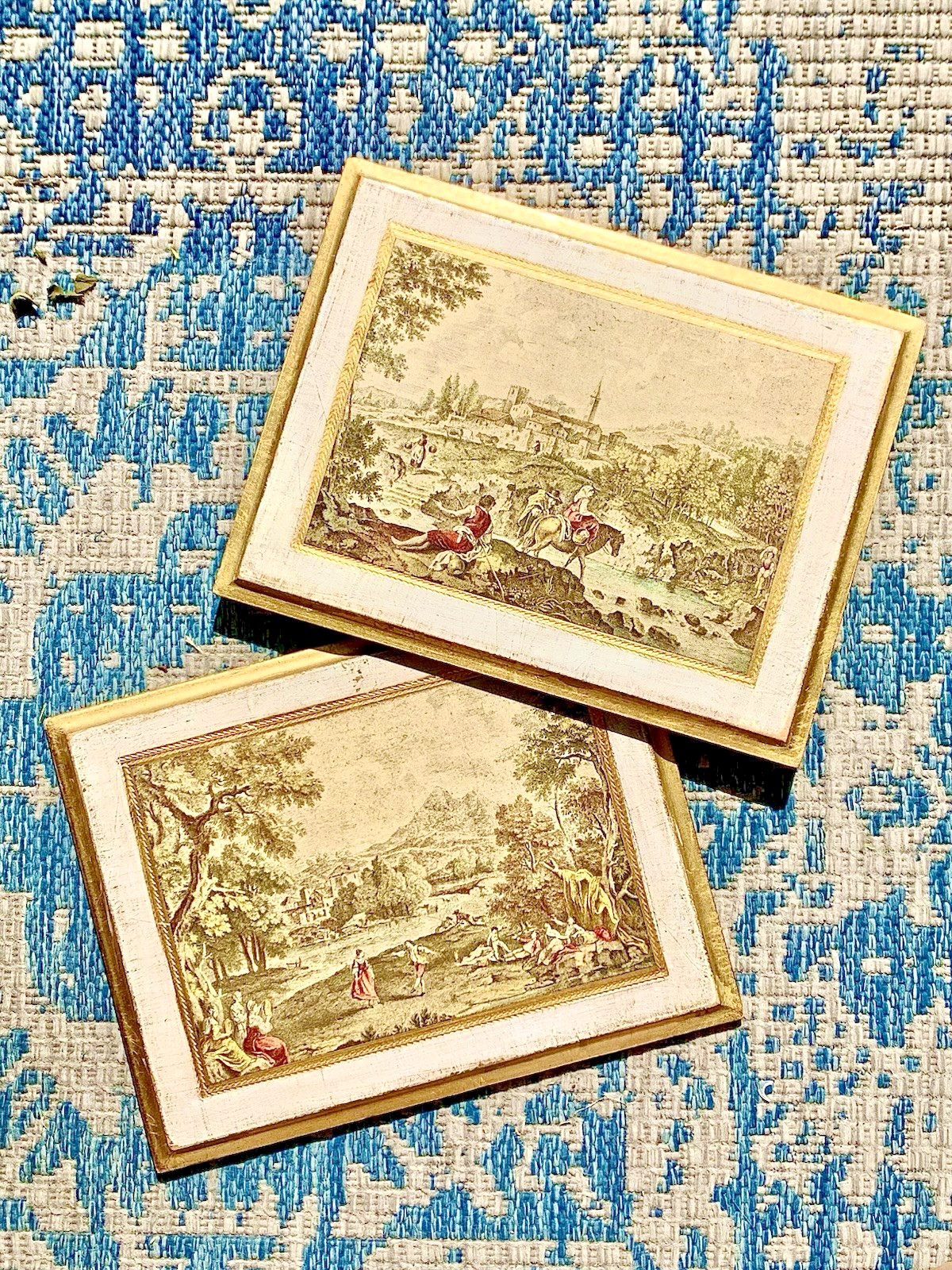 Vintage Italian Florentine Wooden Plaques Francesco Zuccarelli Landscape Set 2