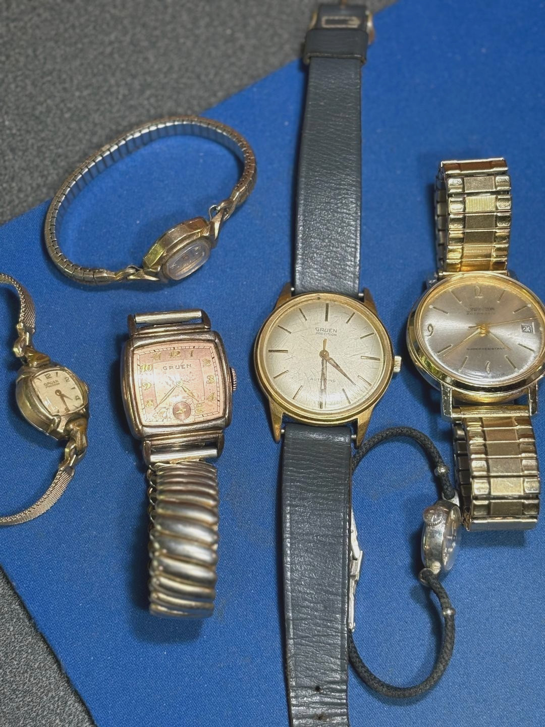 JUNK DRAWER LOT, 6 Vintage Watches, Gruen, Sheraton, Bulova, Tissot-Parts/Repair