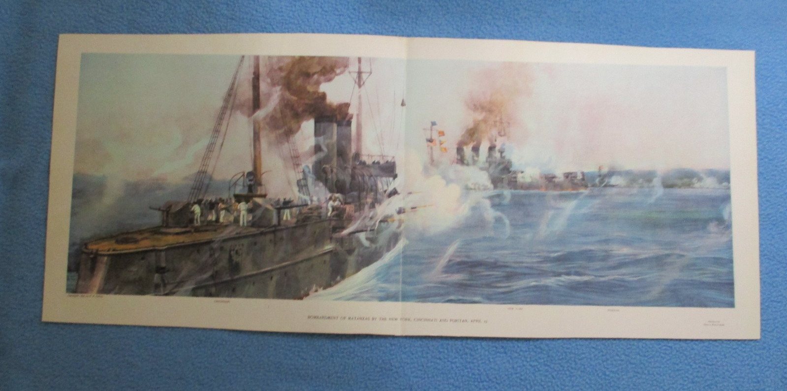 1898 Spanish American War Print - Bombardment of Mantanzas by USS New York, 1898