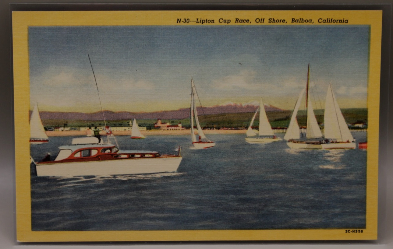 Balboa California CA Newport Harbor Linen Postcard