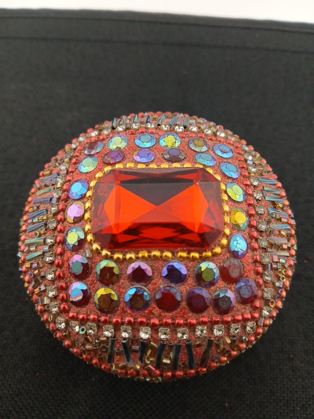 BEJEWELED Red Stone Seed & Bugle beads  trinket  box