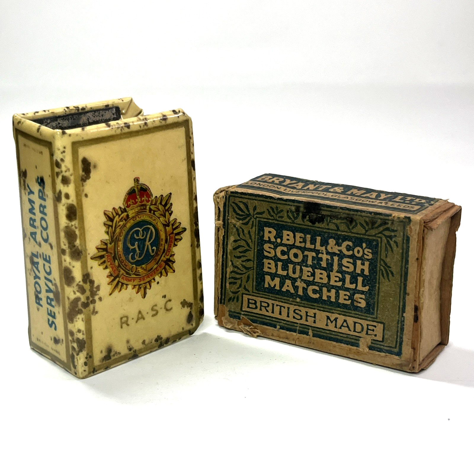 Vintage WWII RASC Matchbox Cover w/ Match Box Royal Army Service Corps Celluloid