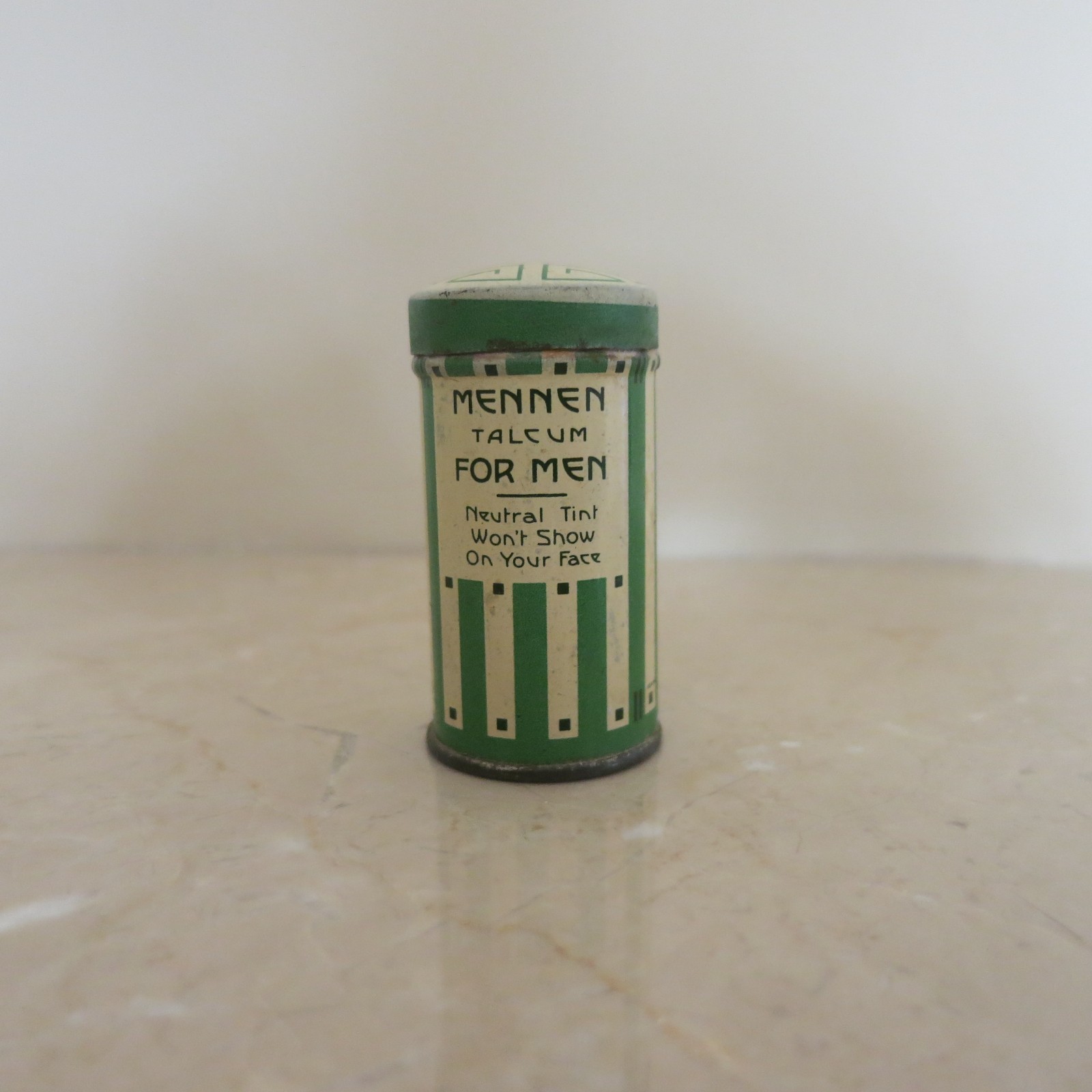 Vintage Mennen Talcum Powder For Men Tin Green & Off White Stripes