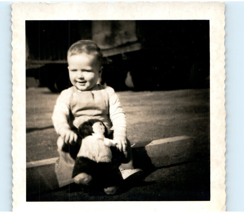 Vintage Photo 1920s, Spartanburg South Carolina Little Boy w/ Doll, 3 x 3, B & W