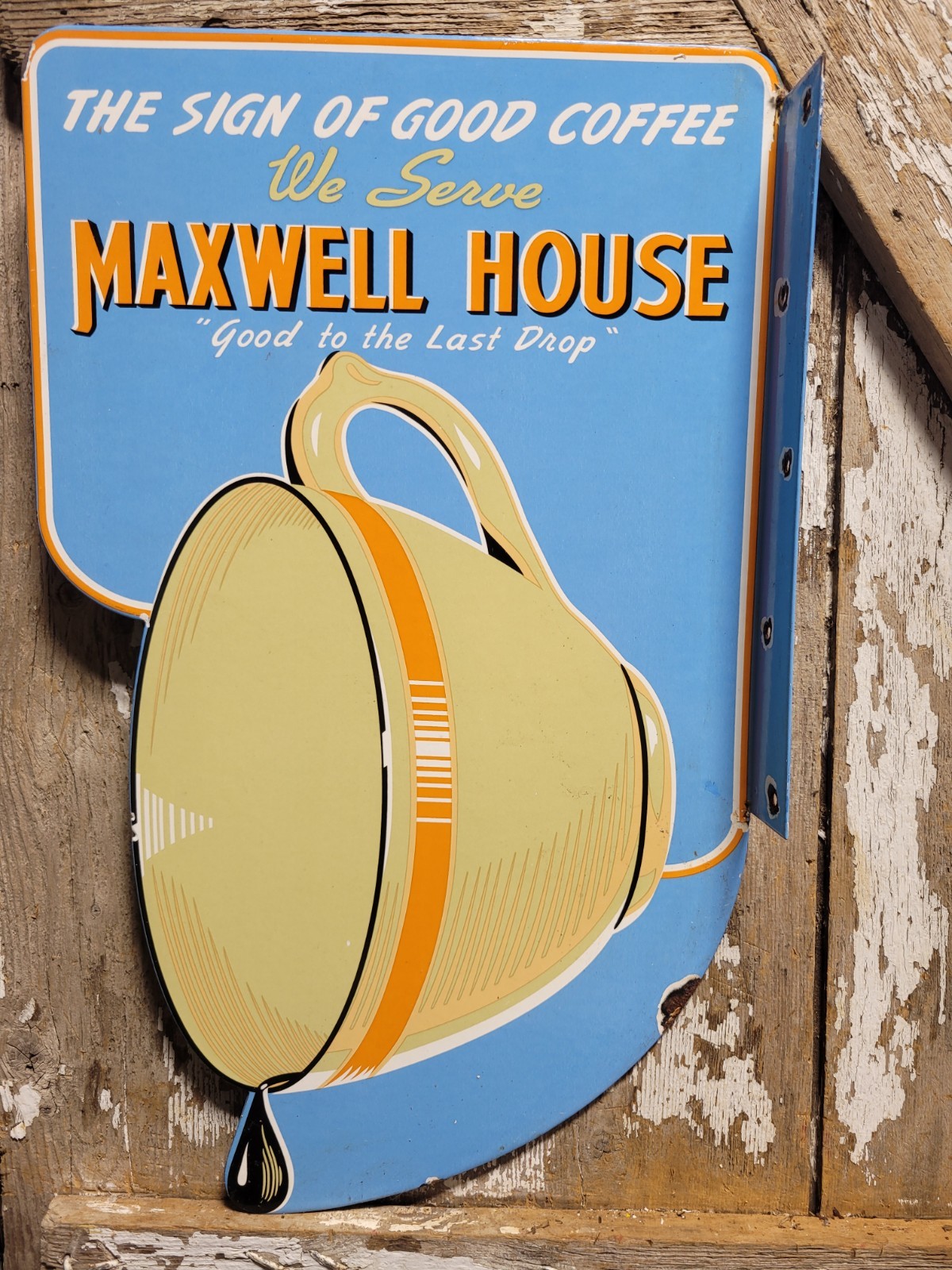 VINTAGE MAXWELL HOUSE COFFEE PORCELAIN SIGN FLANGE HOT BEVERAGE CAFE RESTAURANT