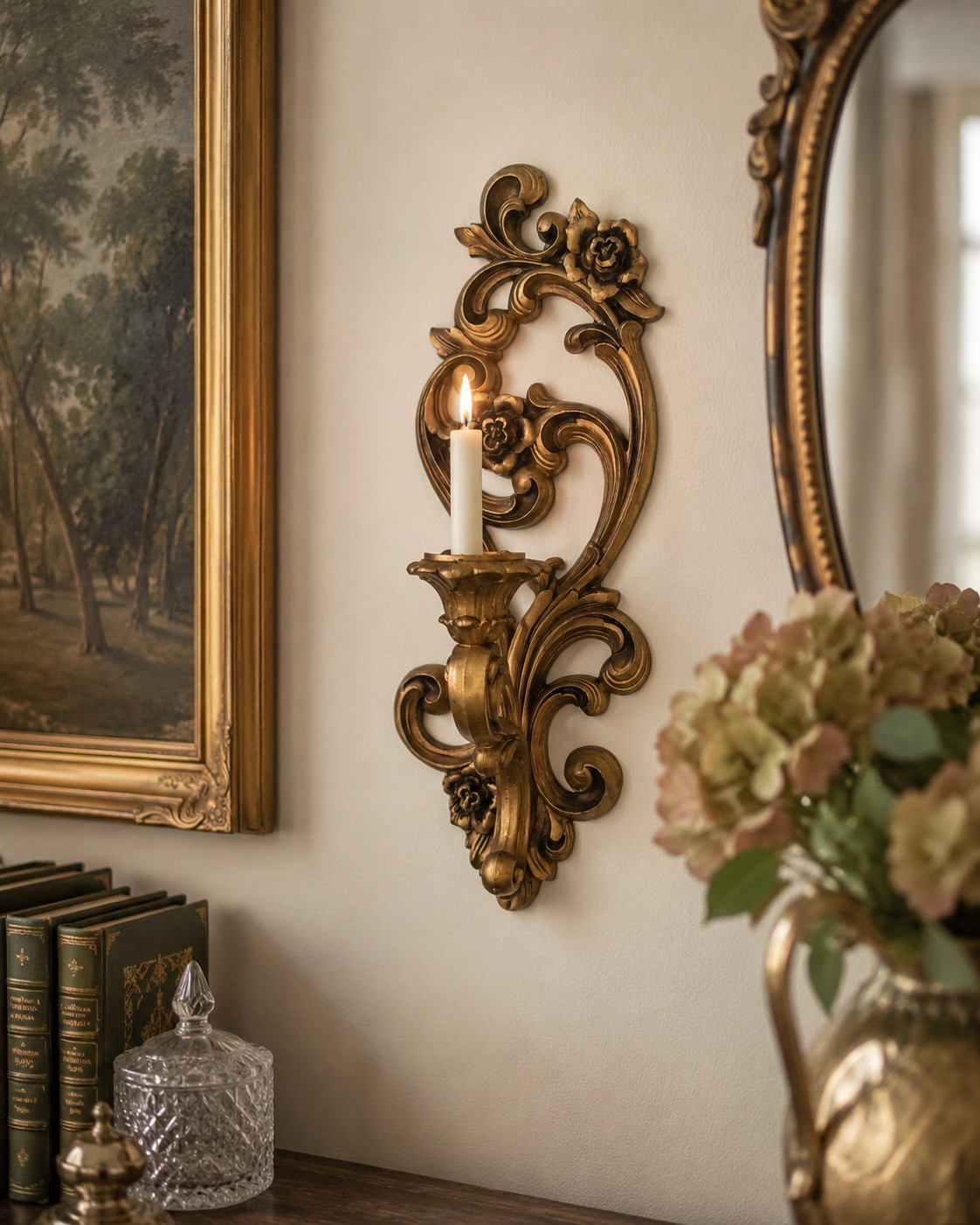 Vtg 1971 Gold Homco Candle Holder Sconce Ornate 4118 Hollywood Regency Wall Deco