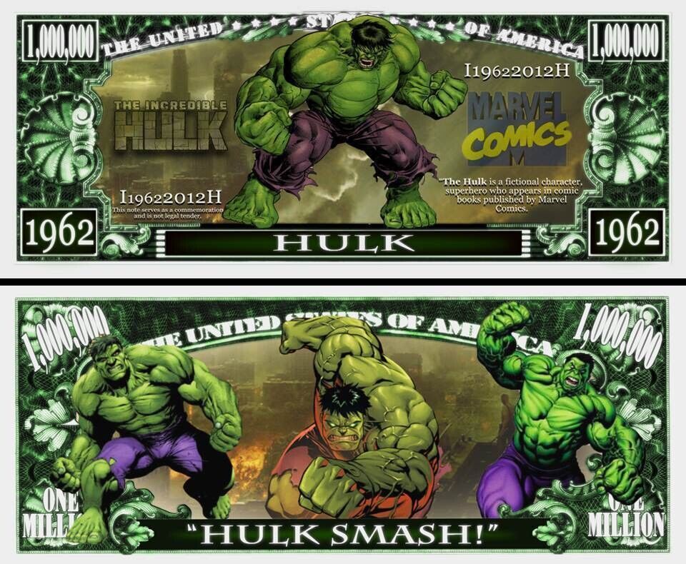 Incredible Hulk Marvel Comic 5 Pack Collectible Novelty 1 Million Dollar Bills