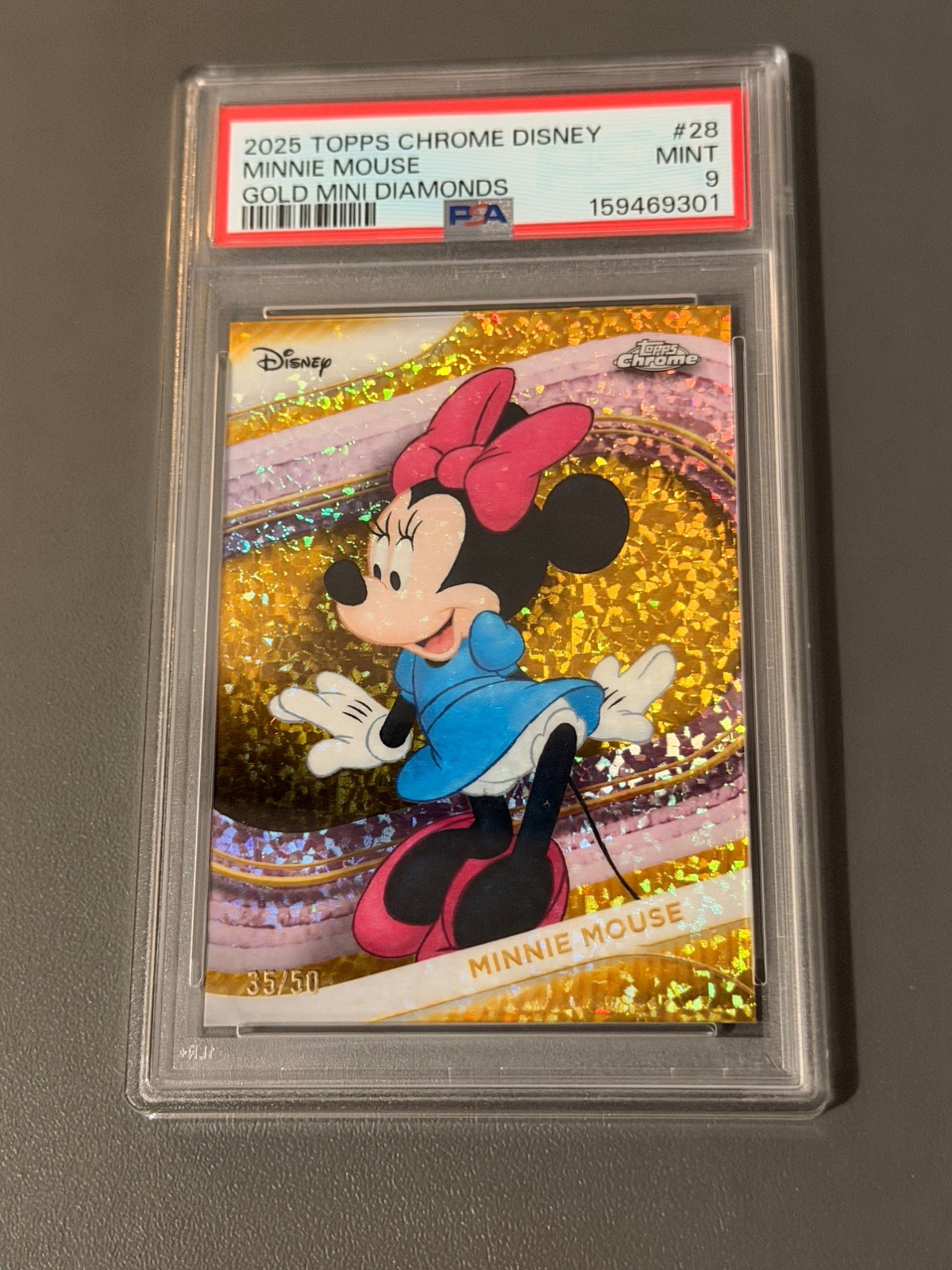 2025 Topps Chrome Disney Minnie Mouse Gold Mini Diamonds /50 PSA 9