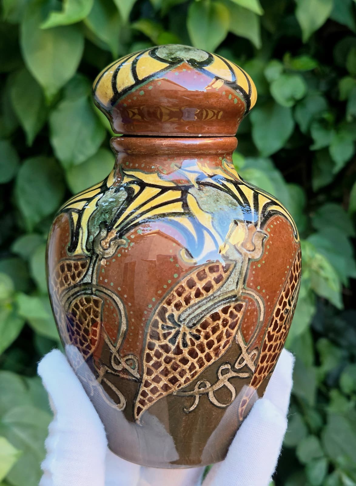 Antique Rozenburg Den Haag Netherlands Vase Art Nouveau Lid Dutch Jar 5.75