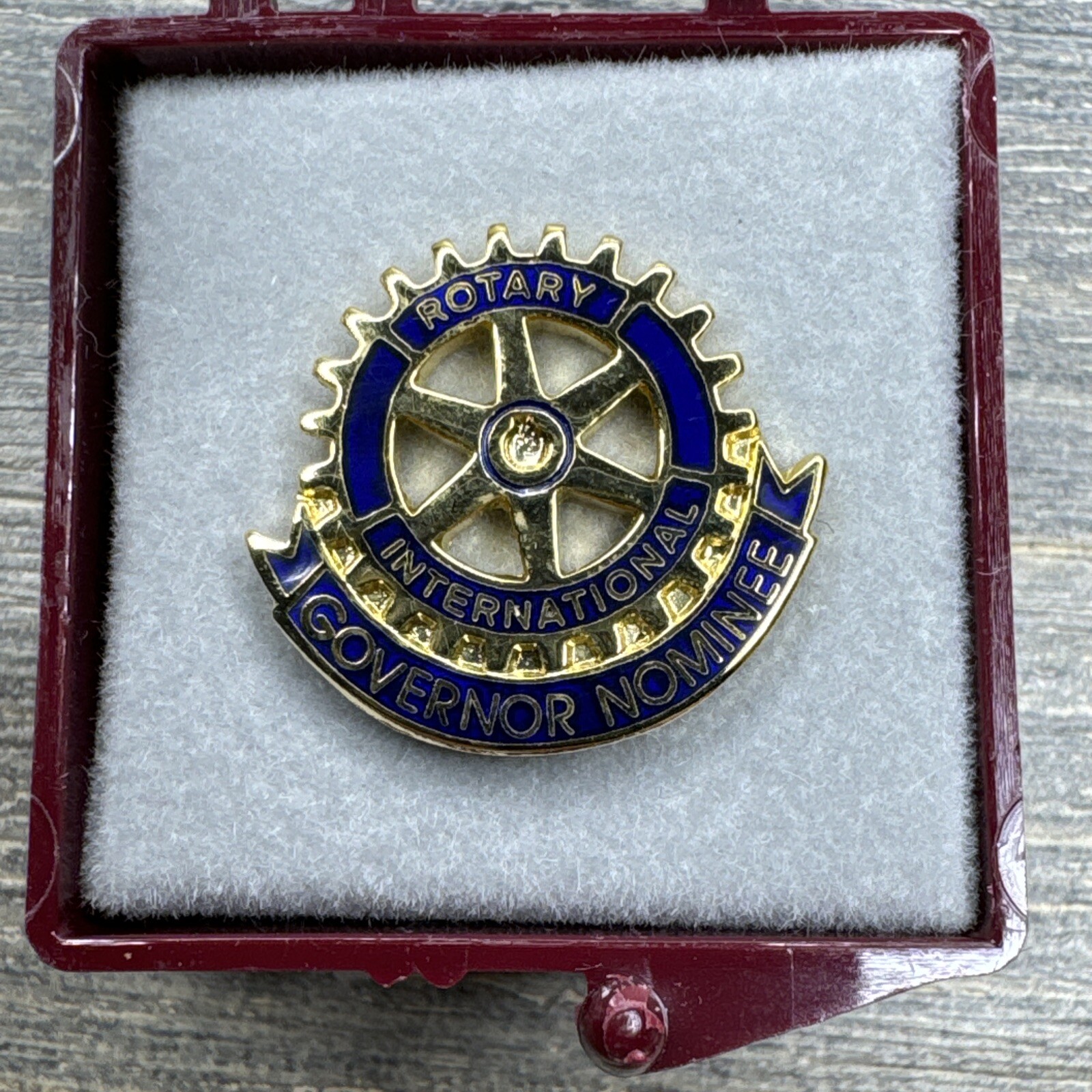 Vtg Lapel Pin International Rotary Club Governer Nominee Gold Tone Blue 0.5” Vtg Lapel Pin International Rotary Club Governer Nominee Gold Tone Blue 0.5”