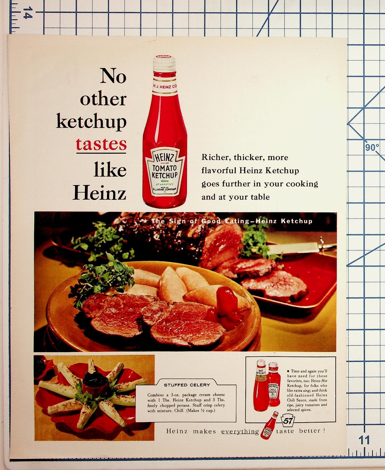 Vintage 1950s Heinz Ketchup Magazine Ad Roast Beef Stuffed Celery Recipe 57
