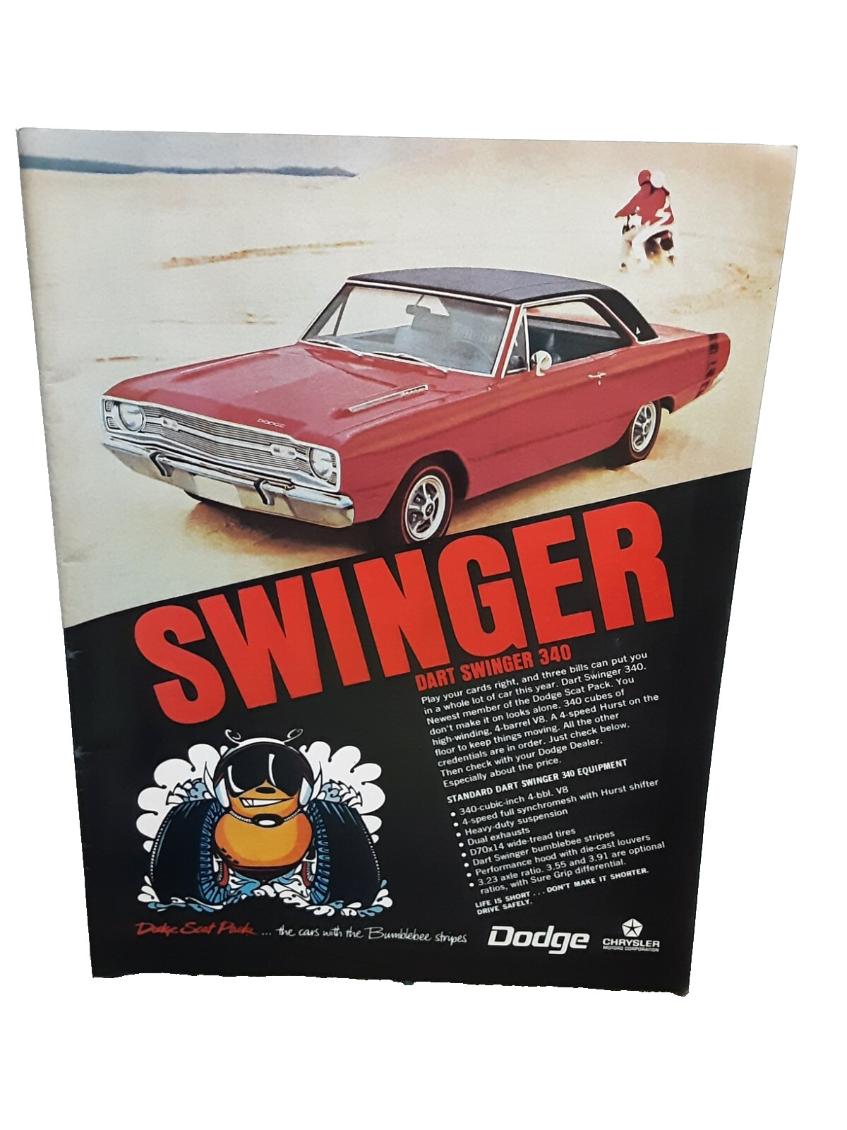 1968 1969 Dodge Dart Swinger 340 Scat Pack Original Print Ad vintage