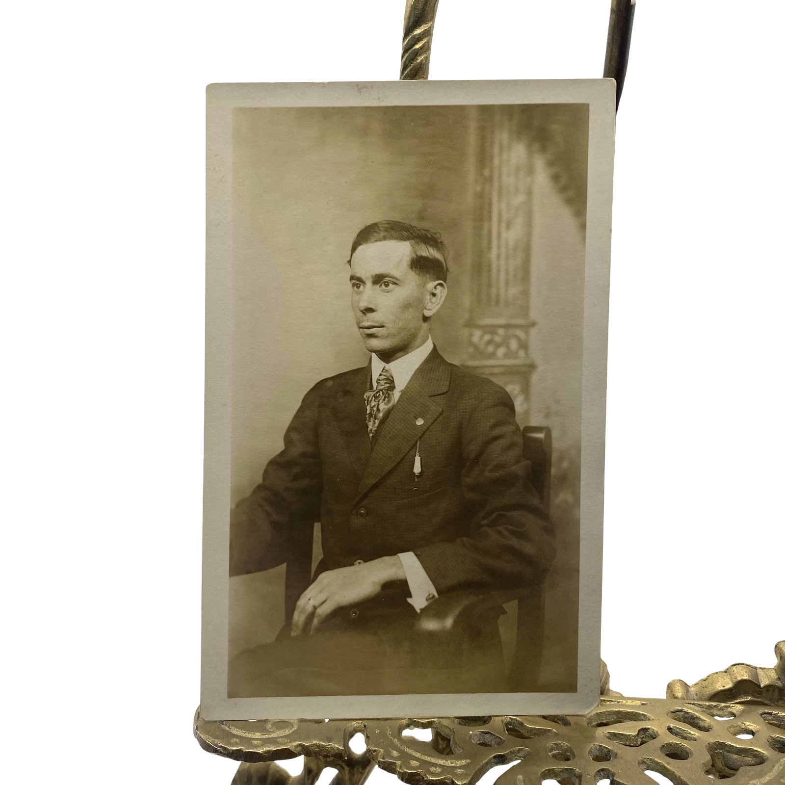 Vintage C1910s Man Portrait Sepia RPPC Real Photo Postcard AZO 3.5x5.5 Unposted