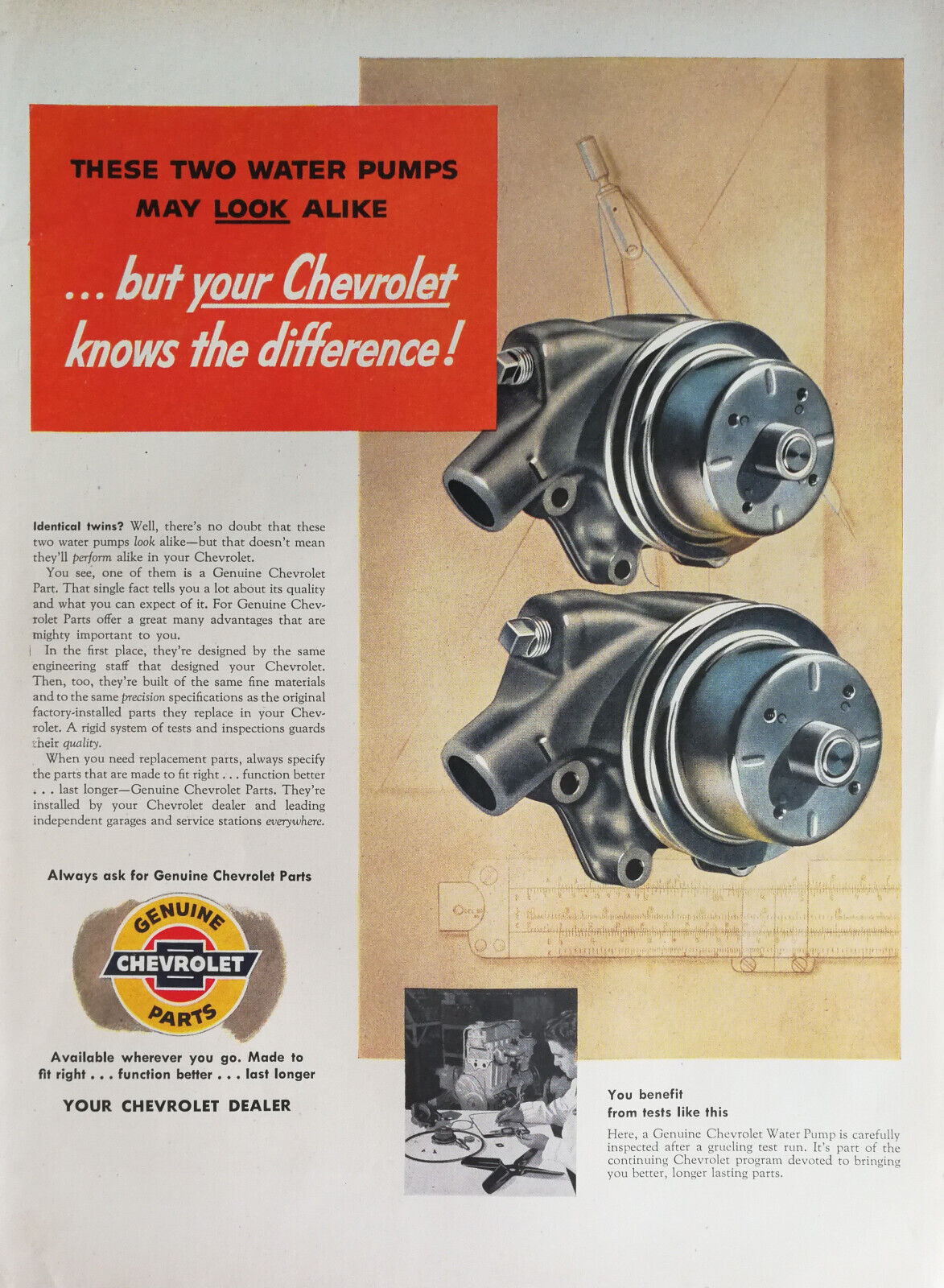 Vintage 1954 Geniune Chevrolet Parts Full Page Original Ad 823