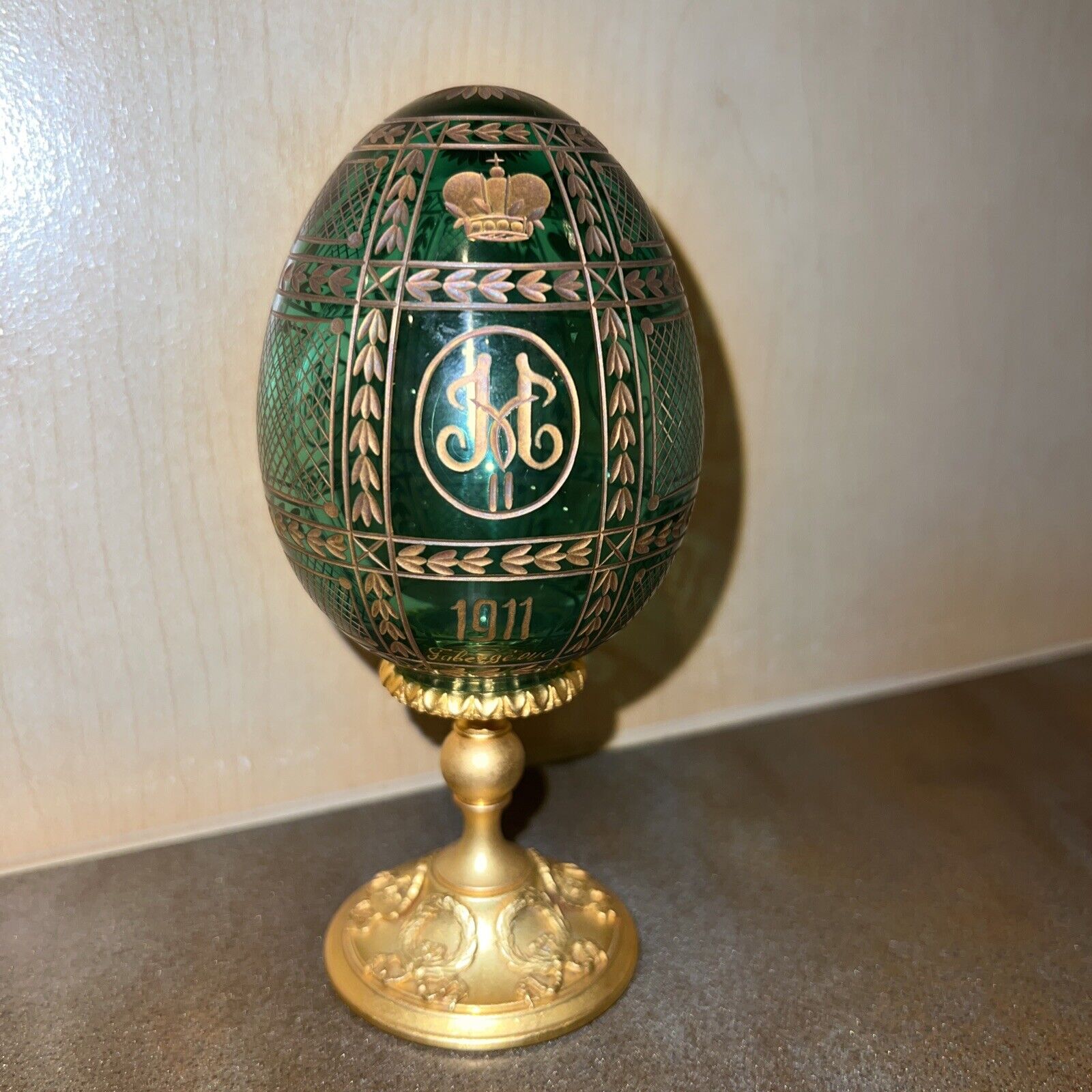 Faberge Crystal Egg 1911 Engraved Hand Carved Rare Item Imperial Crown