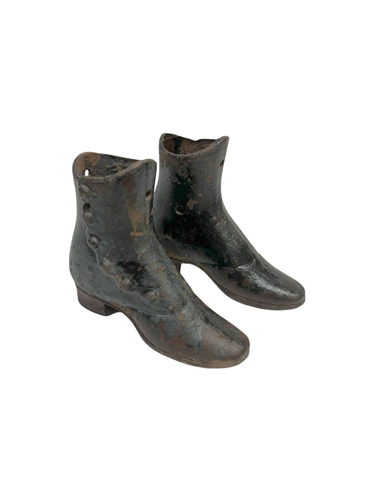 Antique 1920s Cast Iron Mannequin Side Button Victorian Shoe Boot Pair Decor