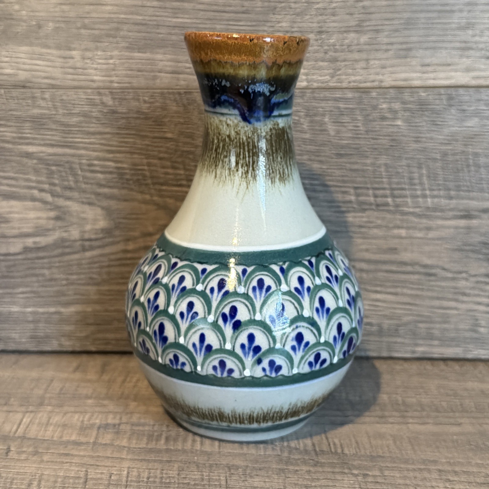 Vintage Erandi Mexico TA Pottery 6” Bottle Vase Signed Marked Piece    (x)