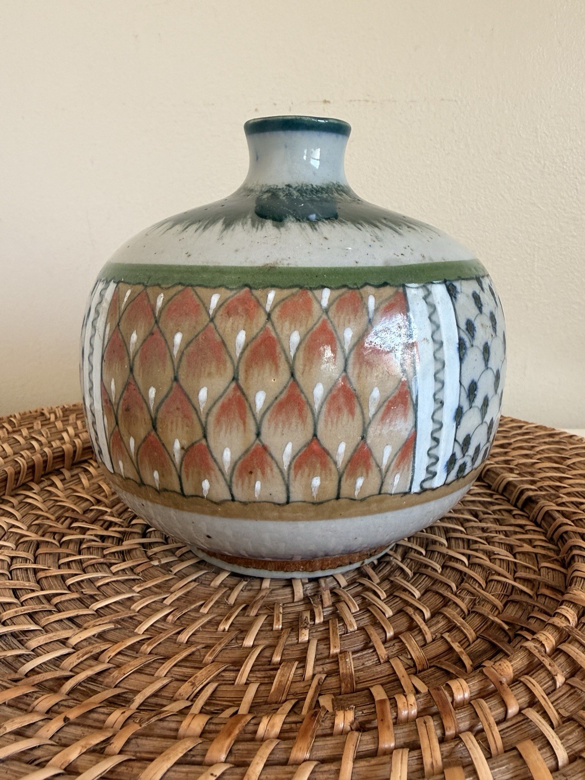 Vintage Mexican Pottery, Signed Erandi Tonala Mexico, MCM Vase, Handpainted
