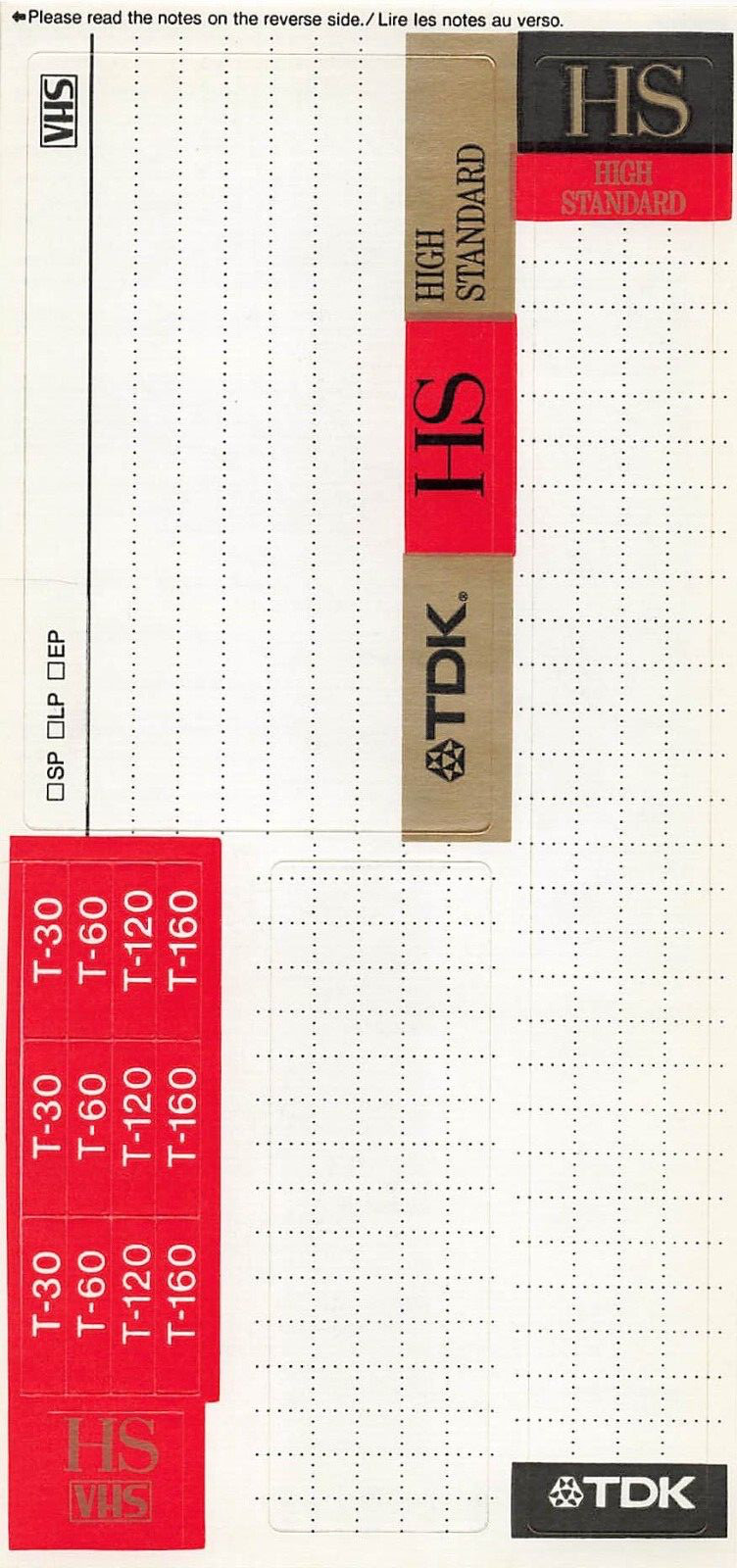 Vintage Blank Labels for VHS Tapes TDK Branded HS High Standard x4 Labels