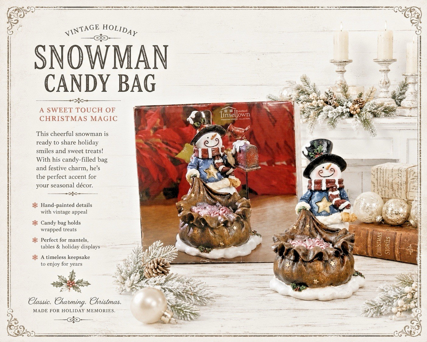 Kirkland Tinseltown Snowman Christmas Candy Dish Stardust Winter Collection VTG